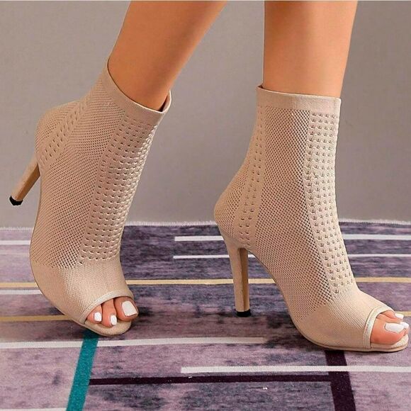 BRAND NEW NICOLE MILLER KNITTY-NM OPEN-TOE HIGH HELL BOOTIE - Picture 1 of 16